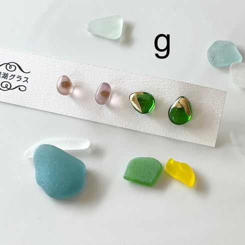 琵琶湖グラス 四つ玉ピアス プチピアス4こセット