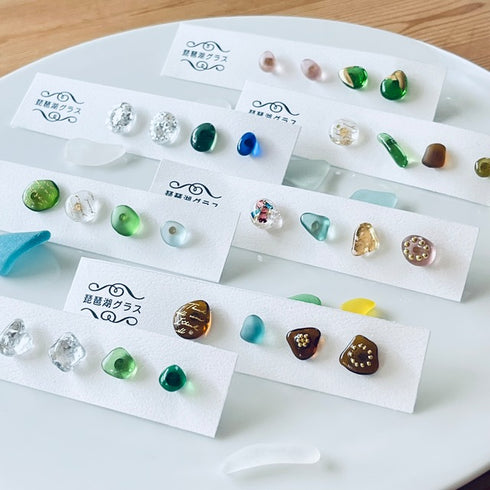 琵琶湖グラス 四つ玉ピアス プチピアス4こセット