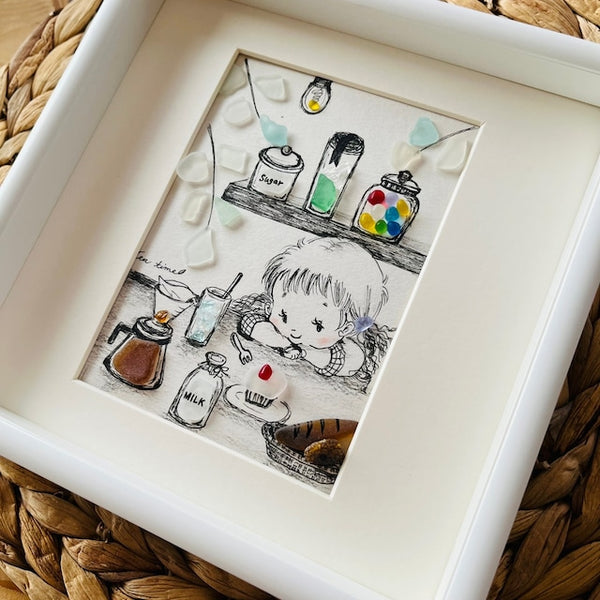 琵琶湖グラスアートフレーム【Snack Time】ハンドメイドインテリア小物、飾り