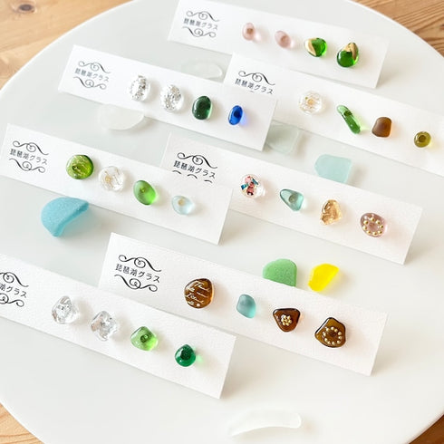 琵琶湖グラス 四つ玉ピアス プチピアス4こセット