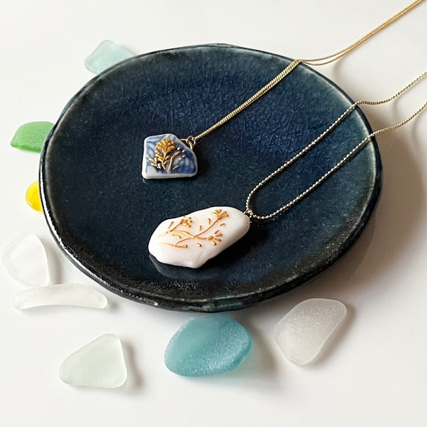 琵琶湖グラス 陶器ネックレス フラワーモチーフ