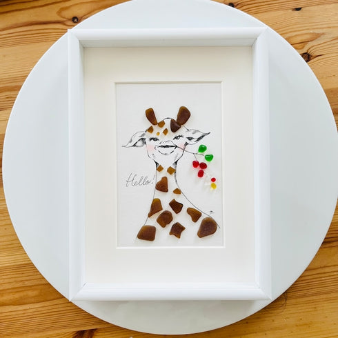 琵琶湖グラスアート【Giraffe】ビーチグラス シーグラスアート 壁掛け