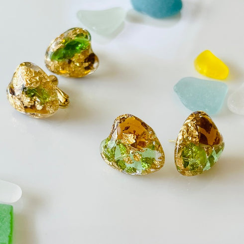 琵琶湖グラス キラキラハートピアス&イヤリング