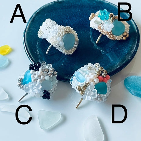 ポニーフック つぶつぶビーズ✖️シーグラスのヘアアクセサリー琵琶湖グラス