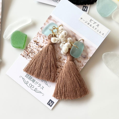 琵琶湖グラス つぶつぶタッセルピアス 4種