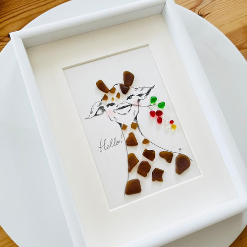 琵琶湖グラスアート【Giraffe】ビーチグラス シーグラスアート 壁掛け