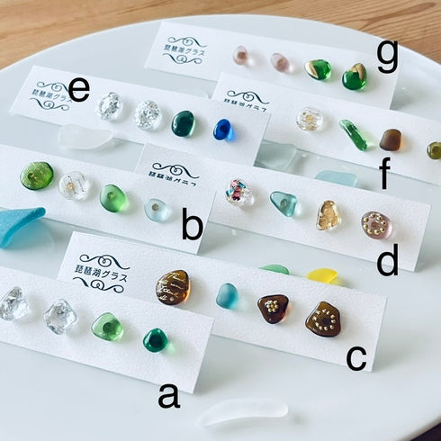 琵琶湖グラス 四つ玉ピアス プチピアス4こセット