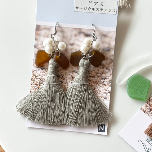 琵琶湖グラス つぶつぶタッセルピアス 4種