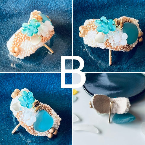 ポニーフック つぶつぶビーズ✖️シーグラスのヘアアクセサリー琵琶湖グラス