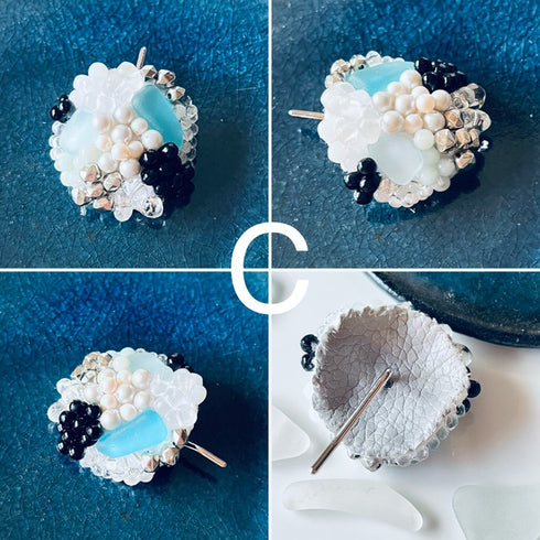 ポニーフック つぶつぶビーズ✖️シーグラスのヘアアクセサリー琵琶湖グラス