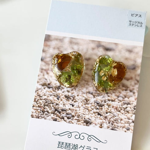 琵琶湖グラス キラキラハートピアス&イヤリング