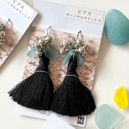 琵琶湖グラス つぶつぶタッセルピアス 4種