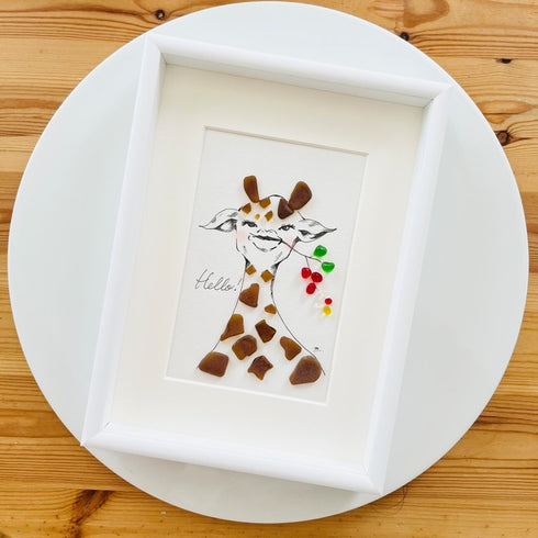 琵琶湖グラスアート【Giraffe】ビーチグラス シーグラスアート 壁掛け