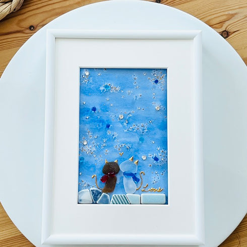 琵琶湖グラスアート【夜空のデート】ビーチグラス シーグラスアート 壁掛け