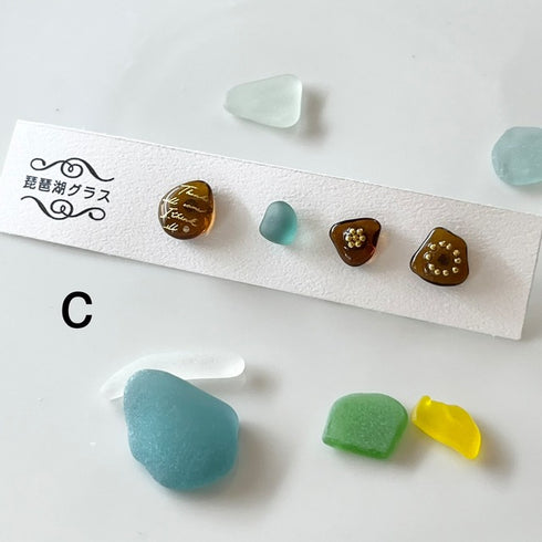 琵琶湖グラス 四つ玉ピアス プチピアス4こセット