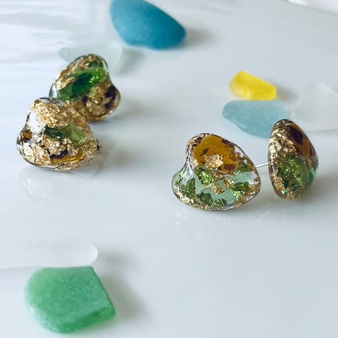 琵琶湖グラス キラキラハートピアス&イヤリング