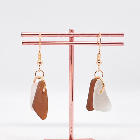 琵琶湖グラス ホワイト&ブラウンピアス