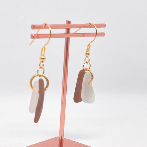 琵琶湖グラス ホワイト&ブラウンピアス