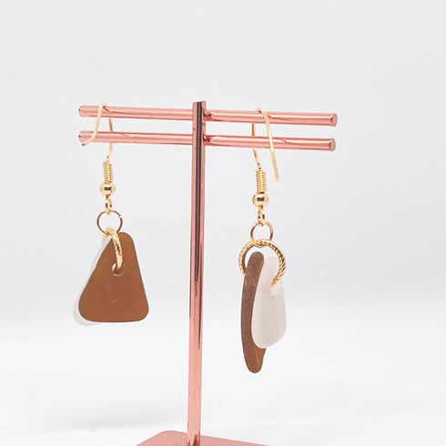 琵琶湖グラス ホワイト&ブラウンピアス