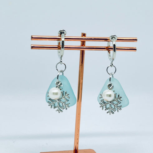 琵琶湖グラス 雪の結晶イヤリング
