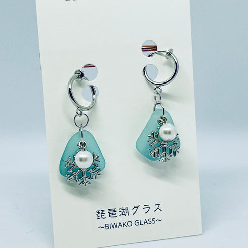 琵琶湖グラス 雪の結晶イヤリング