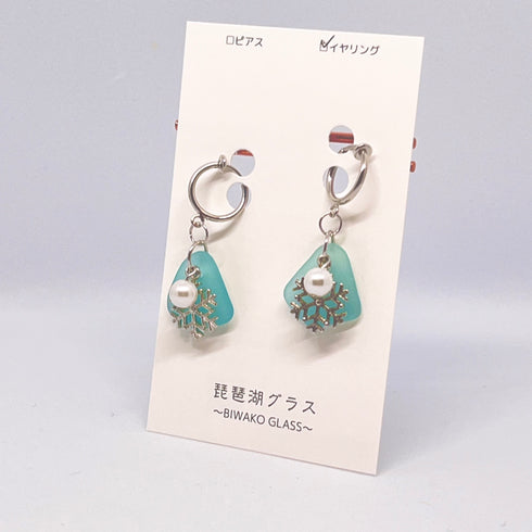琵琶湖グラス 雪の結晶イヤリング