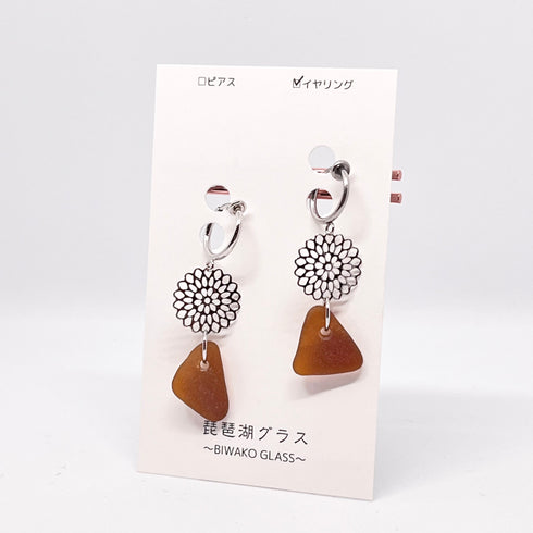 琵琶湖グラス フラワーモチーフイヤリング