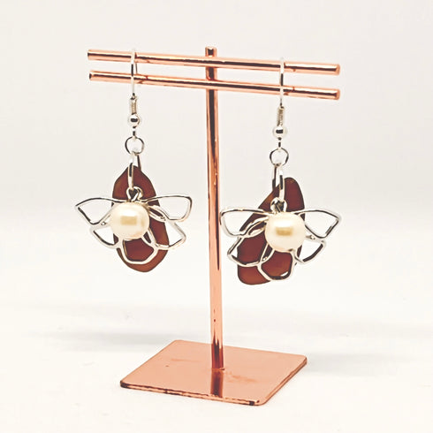 琵琶湖グラス 花びらチャーム&フェイクパールピアス