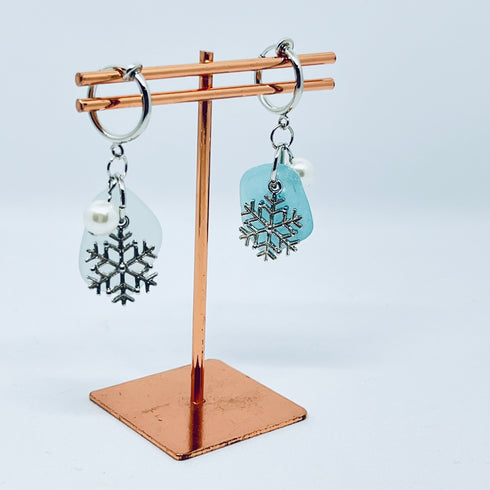 琵琶湖グラス 雪の結晶イヤリング
