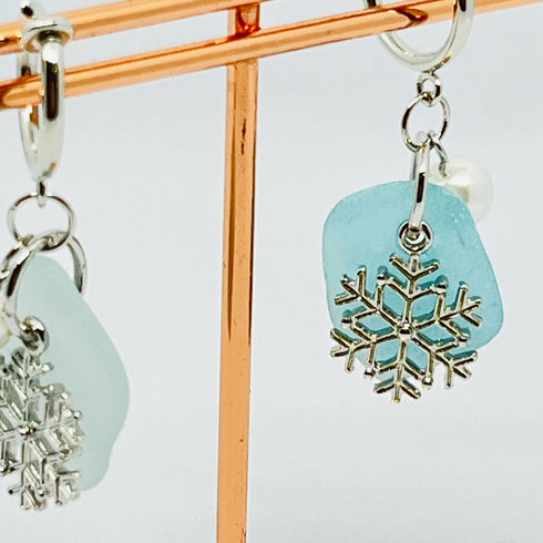 琵琶湖グラス 雪の結晶イヤリング