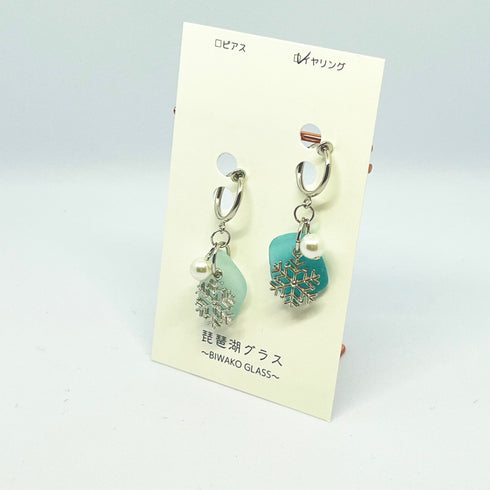 琵琶湖グラス 雪の結晶イヤリング