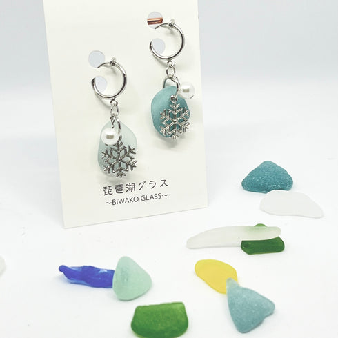 琵琶湖グラス 雪の結晶イヤリング
