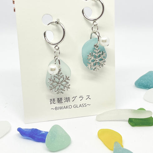 琵琶湖グラス 雪の結晶イヤリング