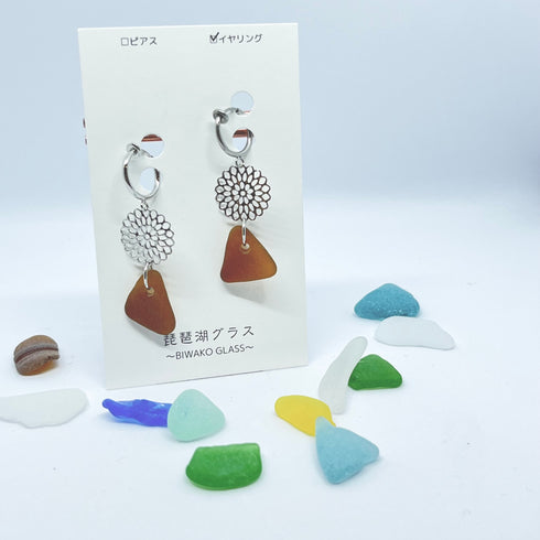 琵琶湖グラス フラワーモチーフイヤリング