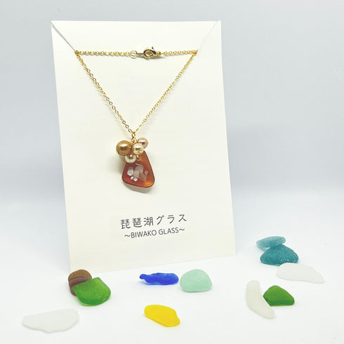 琵琶湖グラス シェル&つぶつぶフェイクパールのつやつやネックレス