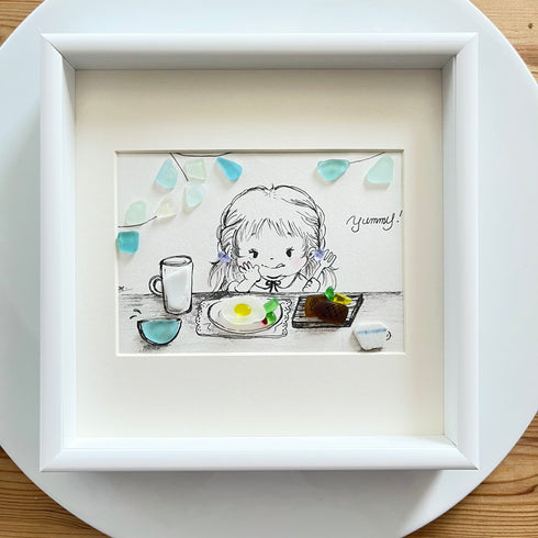 【ごちそう】シーグラスアートフレーム ハンドメイド インテリア壁飾り