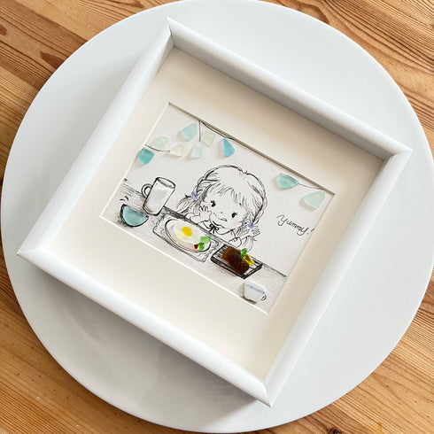 【ごちそう】シーグラスアートフレーム ハンドメイド インテリア壁飾り