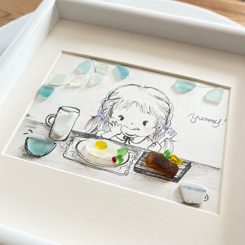 【ごちそう】シーグラスアートフレーム ハンドメイド インテリア壁飾り