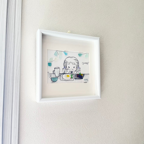 【ごちそう】シーグラスアートフレーム ハンドメイド インテリア壁飾り