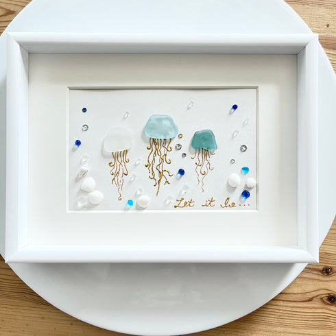 【Jelly Fish】シーグラスアートフレーム ハンドメイド インテリア壁飾り