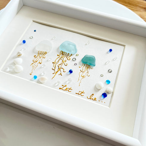 【Jelly Fish】シーグラスアートフレーム ハンドメイド インテリア壁飾り