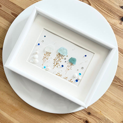 【Jelly Fish】シーグラスアートフレーム ハンドメイド インテリア壁飾り