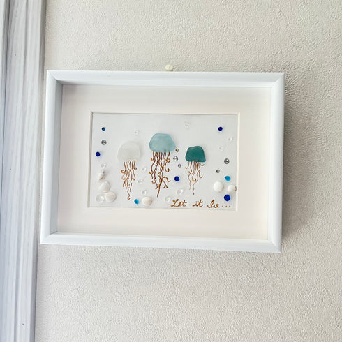 【Jelly Fish】シーグラスアートフレーム ハンドメイド インテリア壁飾り