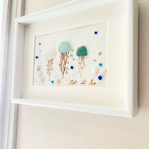 【Jelly Fish】シーグラスアートフレーム ハンドメイド インテリア壁飾り