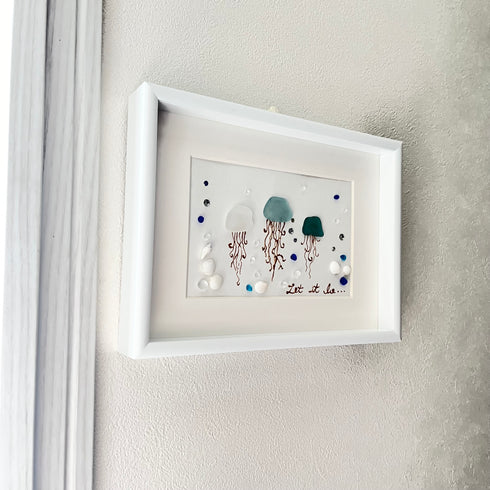 【Jelly Fish】シーグラスアートフレーム ハンドメイド インテリア壁飾り