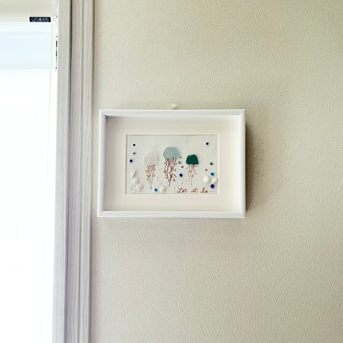 【Jelly Fish】シーグラスアートフレーム ハンドメイド インテリア壁飾り