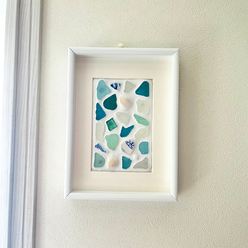 【ビーチグラスタイル】シーグラスアートフレーム ハンドメイド インテリア壁飾り