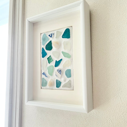 【ビーチグラスタイル】シーグラスアートフレーム ハンドメイド インテリア壁飾り