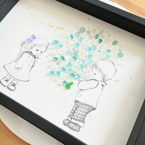 【flower】シーグラスアートフレーム ハンドメイド インテリア壁飾り