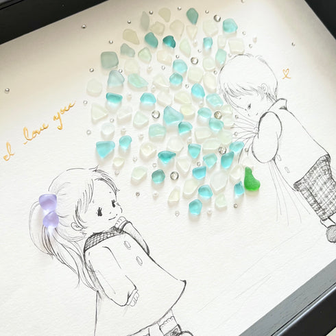 【flower】シーグラスアートフレーム ハンドメイド インテリア壁飾り